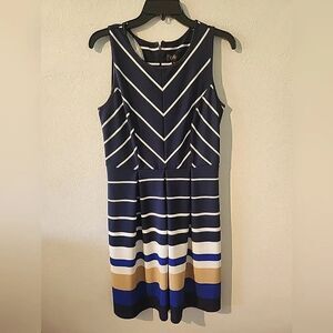I Le New York Women's Dress Striped Blur Tan Midi Size 8. Missing Belt